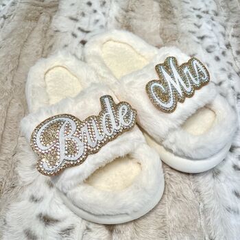 Personalised Fluffy White Bride Slippers, 3 of 5