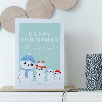 Mummy Christmas Card Personalised With Cute Snow People, 4 of 4