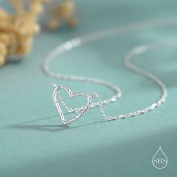 Sterling Silver Delicate Hammered Heart Necklace, 3 of 11
