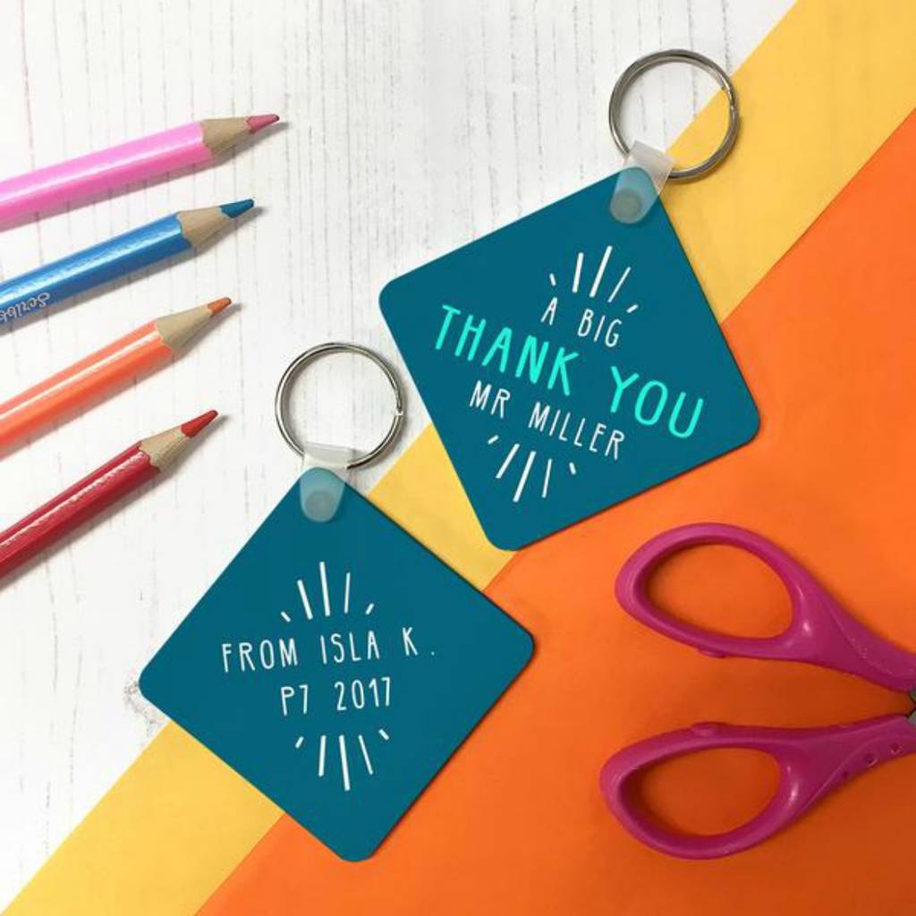 Image of Personalised 'Big Thank You' Teacher Keyring, White/Pink/Lime