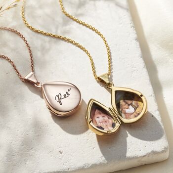Script Name Small Droplet Locket Necklace, 7 of 9