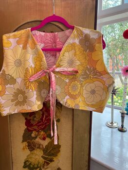 70s Flower Power Pink And Yellow Reversible Waistcoat, 3 of 4