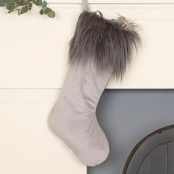 Luxe Grey Faux Fur Stocking, 3 of 5