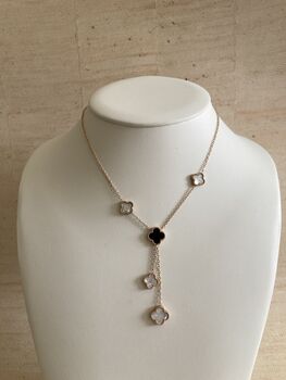 Double Sided Clover Long Necklace Rose Gold White Black, 5 of 7