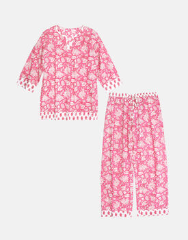 Indian Cotton Peony Paisley Print Pyjama Set, 5 of 6