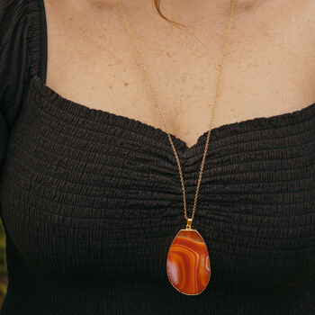 Gold Plate Orange Agate Crystal Long Length Necklace, 2 of 6