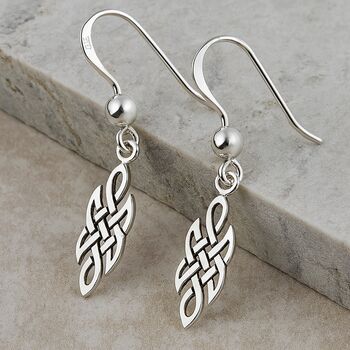 Sterling Silver Celtic Knot Drop Earrings, 6 of 8