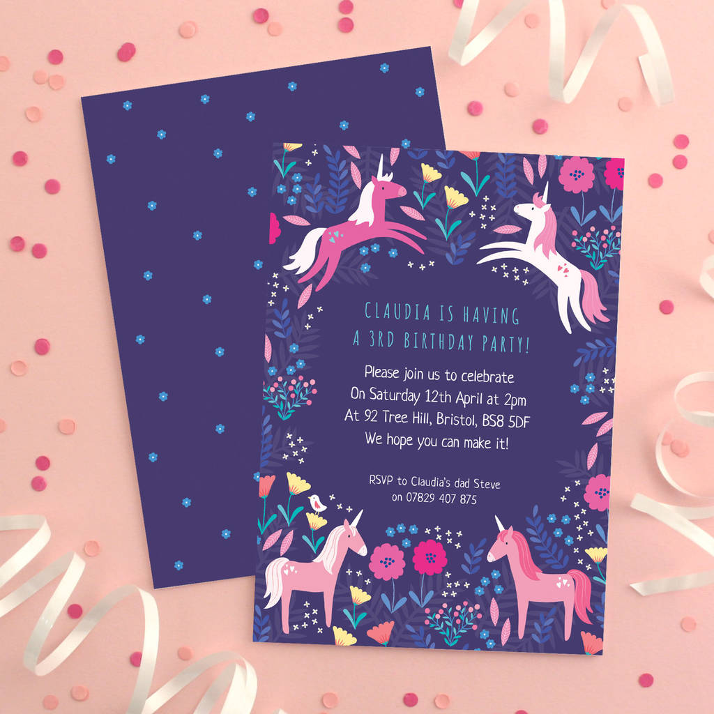 Personalised Unicorn Pattern Birthday Invitations, 1 of 4