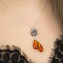 Sterling Silver Amber Rose Necklace, thumbnail 3 of 5