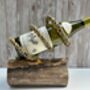 Teak Driftwood Metal Rope Wine Bottle Holder Freestanding – Single Bottle Tilt, thumbnail 8 of 9