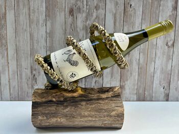 Teak Driftwood Metal Rope Wine Bottle Holder Freestanding – Single Bottle Tilt, 8 of 9