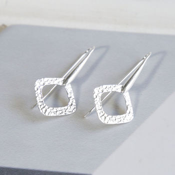 Sterling Silver Textured Square Solid Drop Earrings, 5 of 5