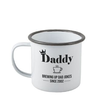 Personalised Brewing Up Dad Jokes Enamel Mug, 2 of 6