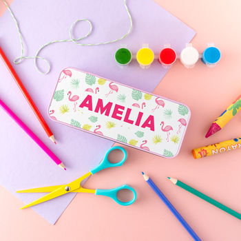 Personalised Pencil Tin With Flamingo Design, 2 of 7