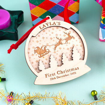 Santa's Sleigh Snow Globe Tree Decoration, 2 of 4