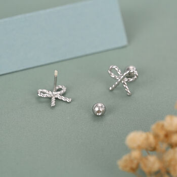 Sterling Silver Braided Bow 18 G Screw Back Earrings With Ball Backs, 6 of 10