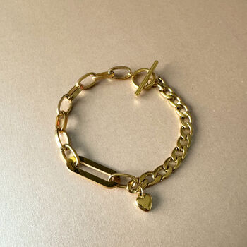 Heart Charm 18k Gold T Bar Charm Bracelet, 2 of 2