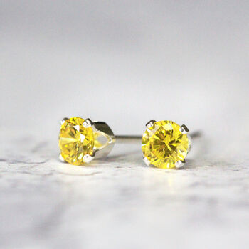 Yellow Crystal Stud Earrings In Gold Or Silver, 4 of 10