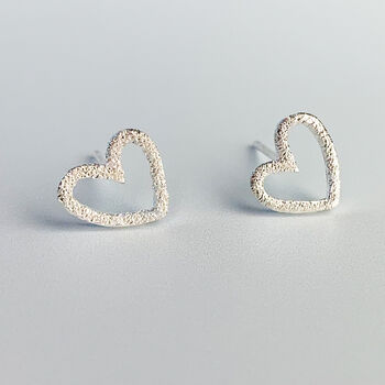 Sterling Silver Textured Heart Studs, 2 of 7