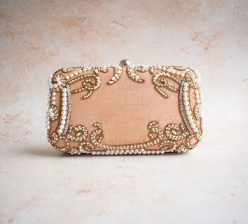 Carolina Peach Silk Pearl Embellished Clutch, 2 of 2