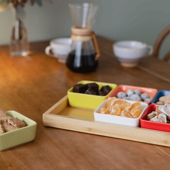 Set Of Six Porcelain Bowls With A Wooden Serving Tray, 7 of 12