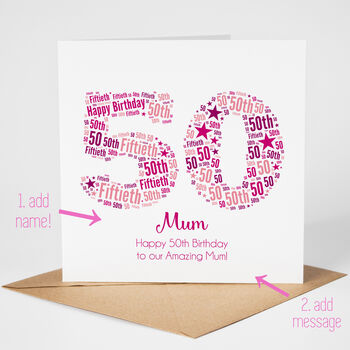 Pink Star Personalised 50th Birthday Card, 2 of 5