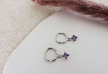 Purple Flower Silver Earring Set Personalised Pouch, 4 of 6