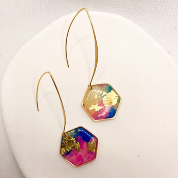 Multicolour Hexagonal Threader Statement Earrings, 5 of 10