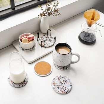 Set Of Six Marble Ceramic Drink Coasters With Holder, 4 of 6