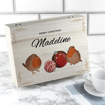Personalised Robin Baubles Christmas Tea Box, 3 of 6