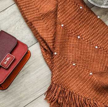 Coffee Arrow Knit And Faux Pearl Knitted Poncho, 2 of 2