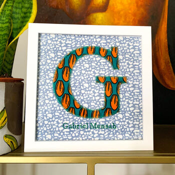 Framed Personalised African Print Letter, Baby Nursery, 2 of 9