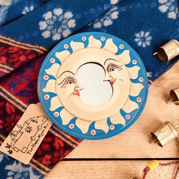 Set Of Three Wooden Sun And Moon Bohemian Wall Mirrors, 7 of 8