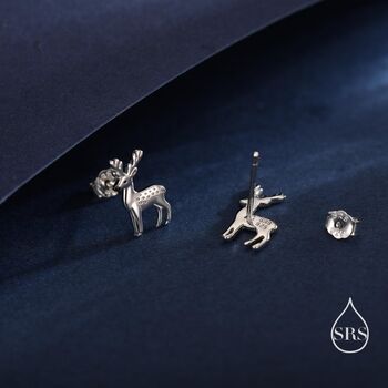Sterling Silver Deer Stud Earrings, 2 of 11