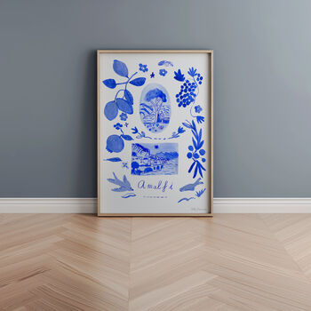 Scenes Of Amalfi Coast, Italy Blue Tile Inspired Travel Print, 2 of 11