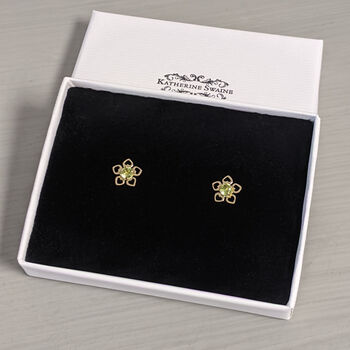 9ct Gold Flower Of Hearts Birthstone Studs, 5 of 9