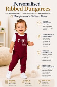 Personalised 1st And 2nd Birthday Embroidered Baby Dungarees Any Word, 4 of 8