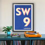Sw9 Stockwell, London Postcode Typography Print, thumbnail 1 of 8