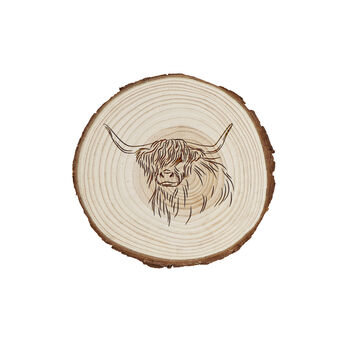 Bramble Farm Highland Cow Design Coaster | Wooden Log Coaster | Farmhouse Design | Countryside Drink Coaster | Ideal Gift, 2 of 2