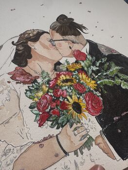 Bespoke Handpainted Wedding Couple Illustration, 2 of 2