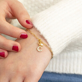Gold Plated Charm Bracelet With Birthstone Initial, 2 of 10