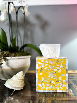 Mother Of Pearl Inlay Tissue Box | Sunshine Yellow, 2 of 4