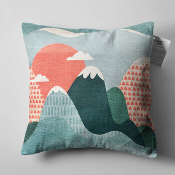 Green And Orange Mountains And Clouds Cushion Cover, 4 of 7