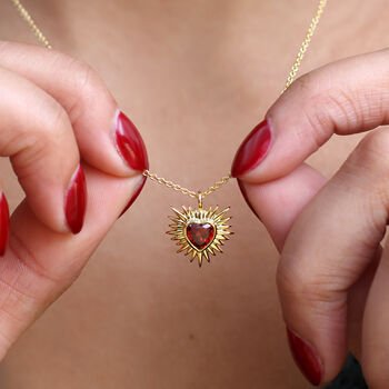 Gold And Red Sacred Heart Necklace And Earrings Set, 4 of 8