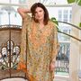 Bohemian Orange And Blue Floral Viscose Kaftan With Heavy Orange Fishbone Embroidery, thumbnail 1 of 5