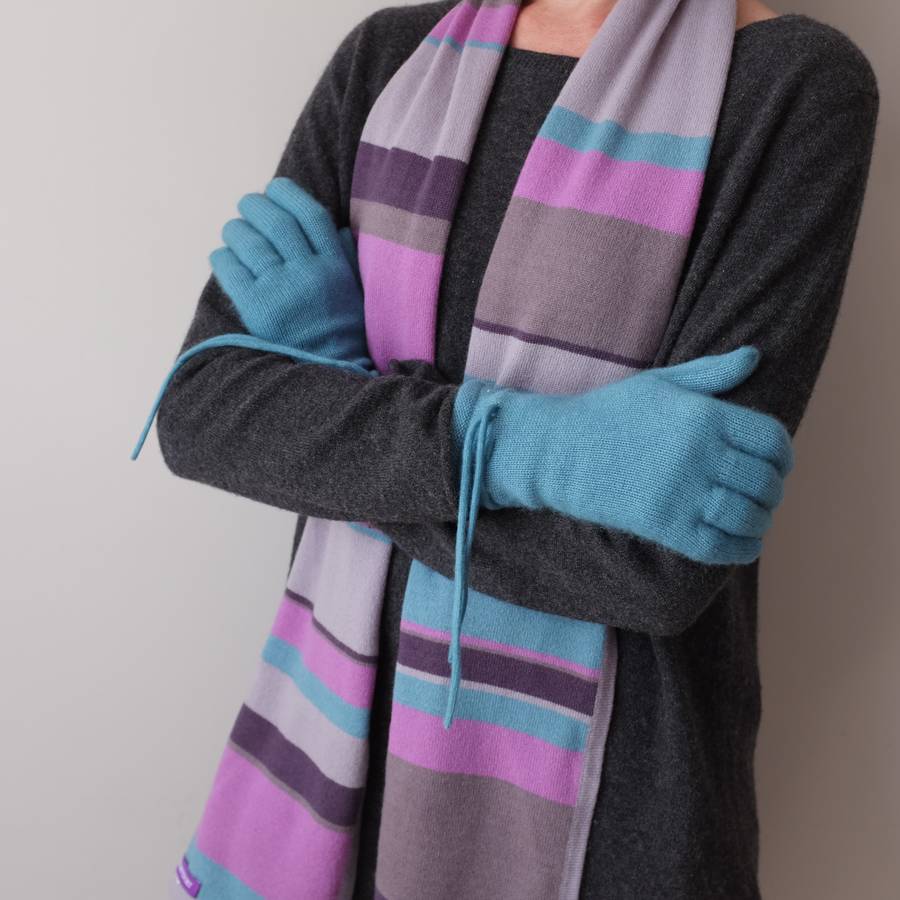 cashmere stripe scarf and glove set by plum & ivory cashmere stripe scarf and glove set by plum & ivory