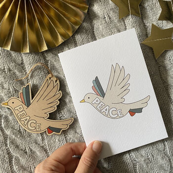 Peace Christmas Card With Removable Wooden Decoration, 2 of 3