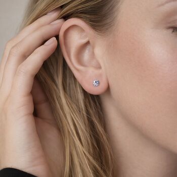 Sterling Silver March Aquamarine Birthstone Micro Stud Earrings – 4mm, 2 of 9