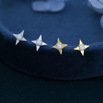 White Opal Star Stud Earrings In Sterling Silver, 3 of 12