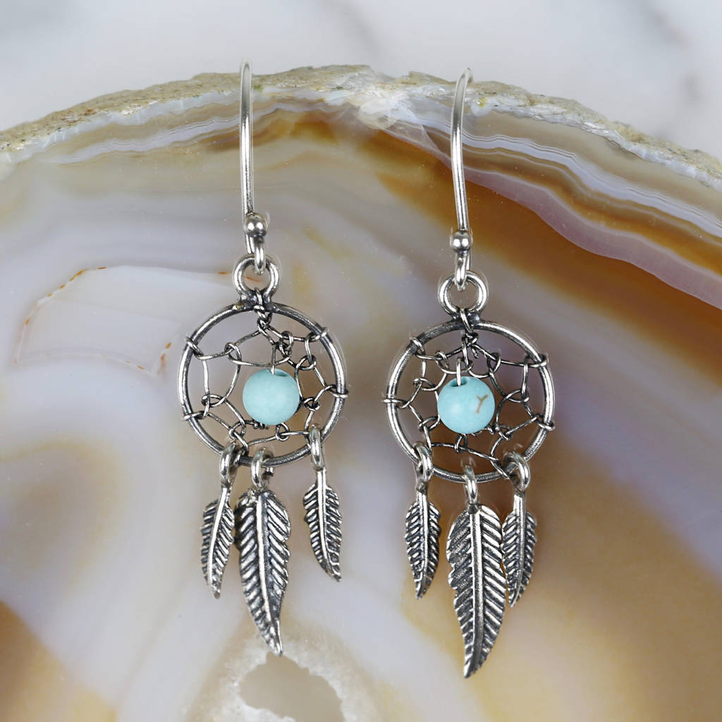 Sterling Silver Turquoise Stone Dreamcatcher Earrings By Lisa Angel